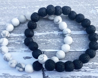 White Howlite Black Lava Stone Diffuser Bracelet | Diffuser Bracelet | Diffuser | Bracelets | Aromatherapy | Essential Oils | Jewelry