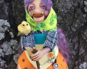 Mini Kitchen Witch (with song bird)