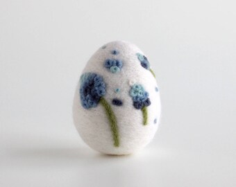 Easter Egg Needle Felt Blue Wool Floral Spring Ornament