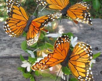 3 - Monarch Orange Feathers Butterflies Hair Clips for weddings