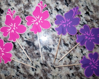 Hawaiian Flower - Hibiscus Cupcake Toppers - One Dozen