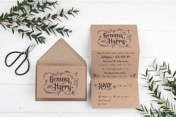 Rustic Wedding Invitation - Retro Kraft Z-Fold