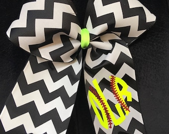 Monogrammed softball bow