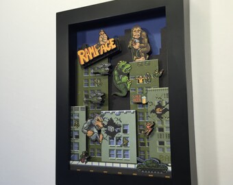 Rampage! Arcade Game 3D Shadow Box 5x7 Mini Edition!