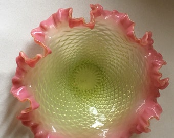 Vaseline Glass Frilled Bowl