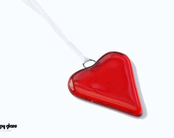 Fused glass heart - Red heart - Red Glass Heart - Anniversary gift - Wedding favour - Valentine's Gift - Heart suncatcher