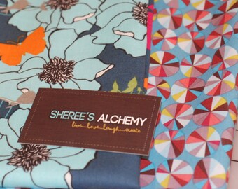 Novella and Field Study Collections Modern Cotton Fat Quarter FQ Bundle 2 prints Navy Turquoise Pinwheel Floral Birds Quilting Sewing
