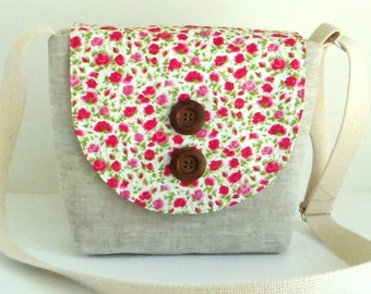 SALE Liberty of London and Linen - Crossbody Satchel - Ricardo's Blooms - Rose Colorway