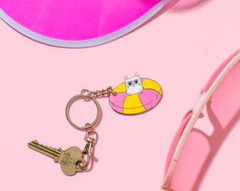 Cool Kitty Enamel Keyring // Charm Keychain/ Key Chain, Cat Keyring, Cat Keychain, Cat Key chain// KR006