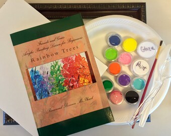 DIY Canvas Painting Kit for All Ages - Rainbow Trees - Frame Included