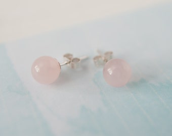 Rose Quartz Stud Earrings, Gemstone Stud Earrings, Rose Quartz Earrings, Gemstone Earrings, Sterling Silver Studs, Handmade Earrings