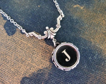 Typewriter Key Necklace - Simple Elegance - Letter J
