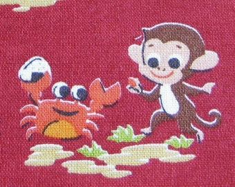 Monkey and Crab Japanese OOP Fabric on Red - Half Yard