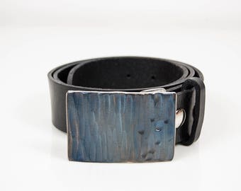 Blue Stainless Steel Belt Buckle with Hammered Texture