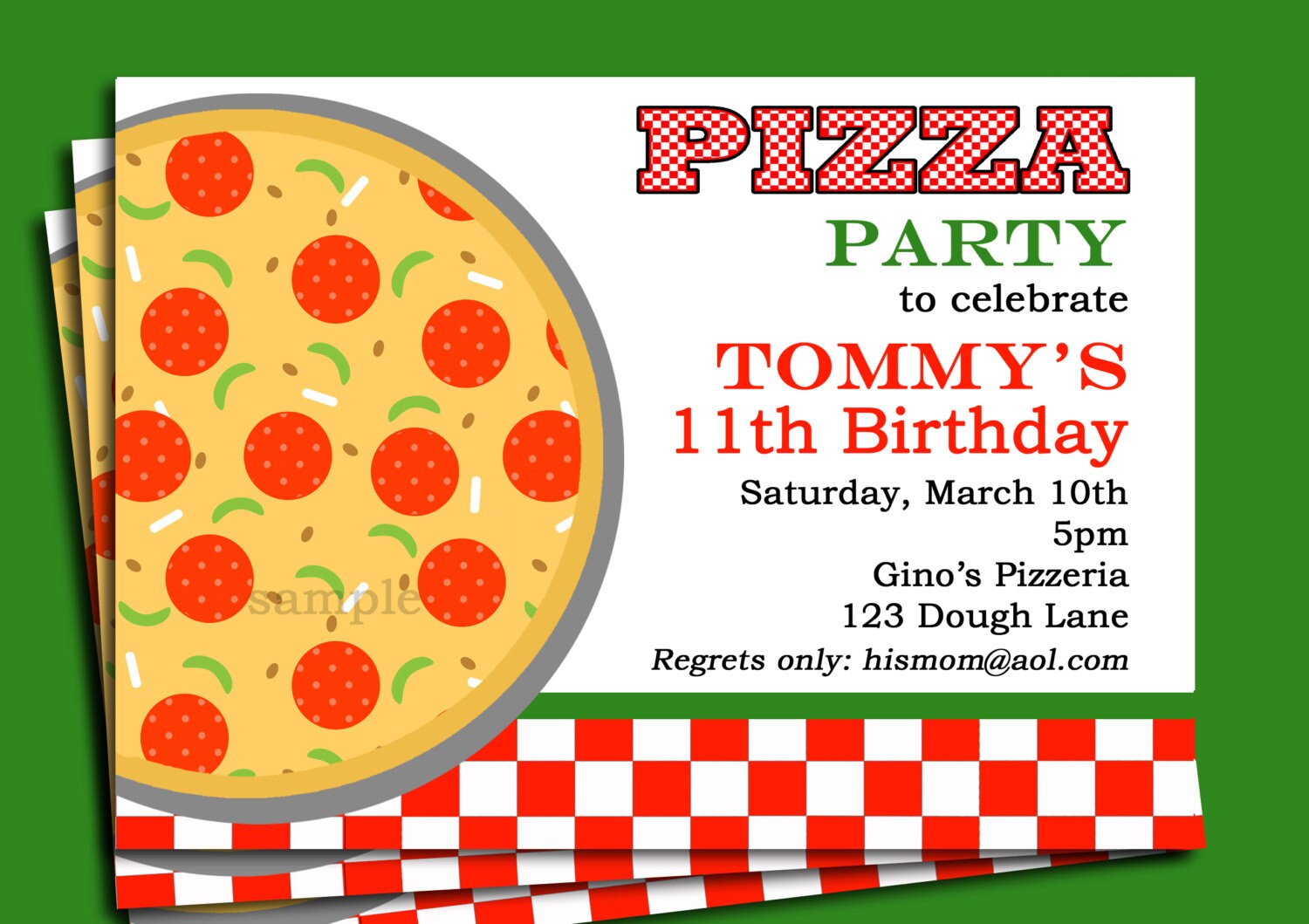 Pizza Party Invitation Printable Or Printed With Free Shipping