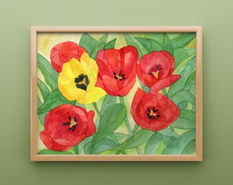 Red Tulip Print from Original Watercolor