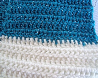 Blue and White Infinity scarf hand-crochet