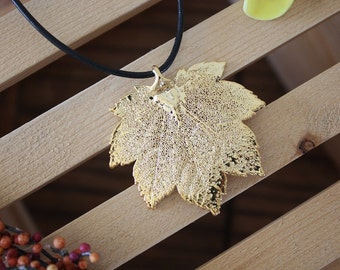 Gold Leaf Necklace, Real Leaf, Maple Leaf Pendant, Full Moon Maple Leaf, 24kt Gold, LL33