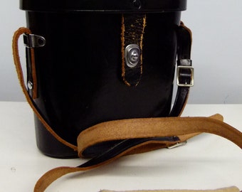 Lovely Vintage Black Leather Binocular Hard Case - With Cream Interior - Steampunk