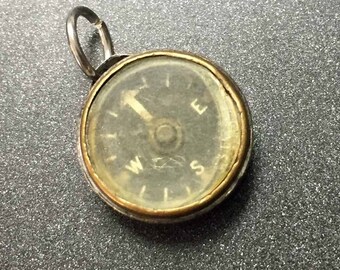 Antique Tiny Compass Charm, Sterling Silver Compass Charm, Compass Charm for Charm Bracelets
