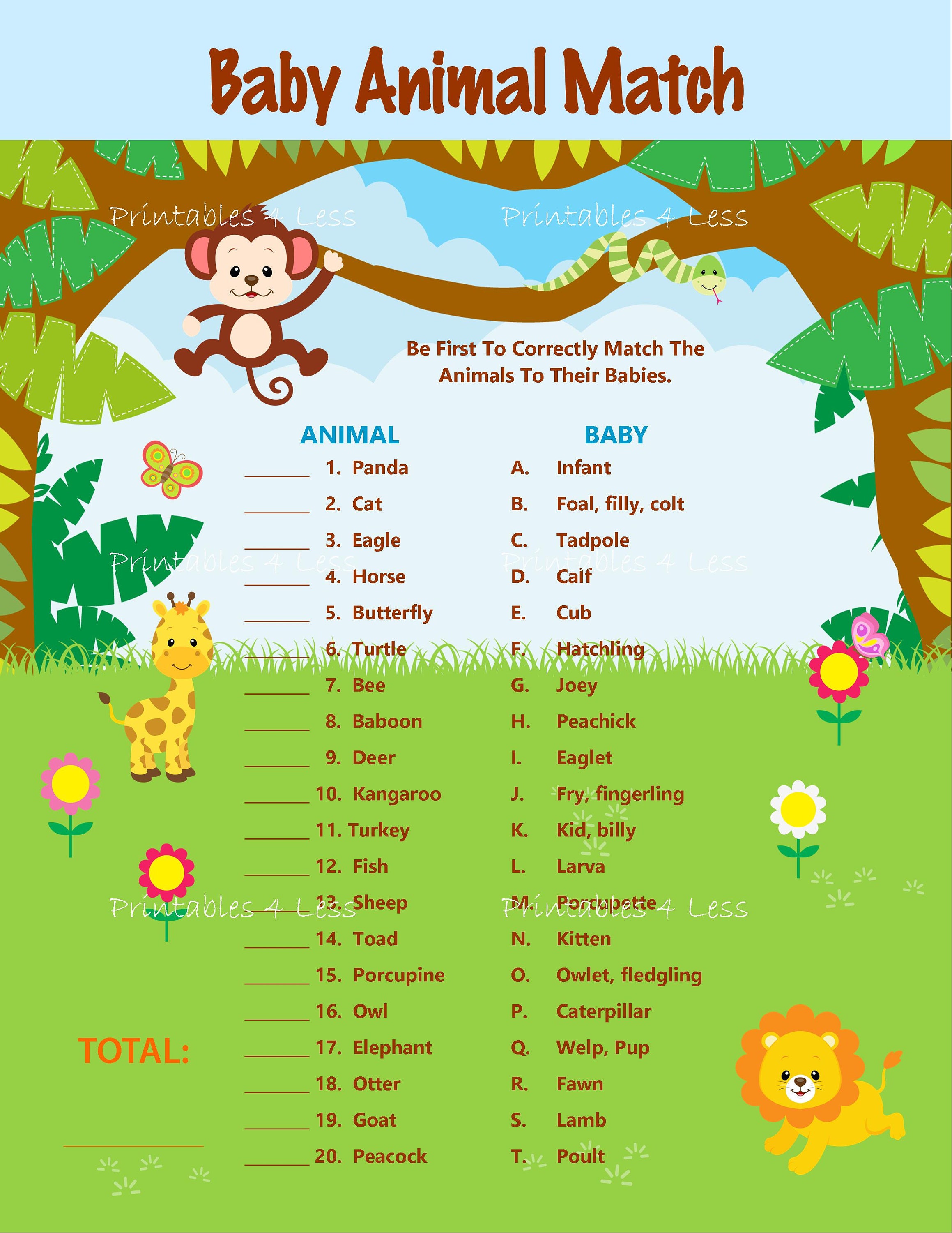 baby animal match game printable