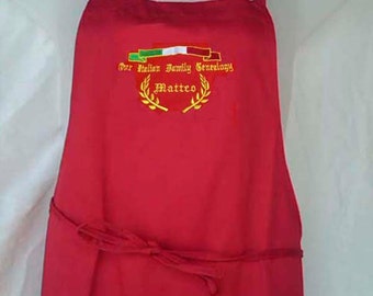 Italian GENEALOGY Your "Family Name" Personalized Embroidered Italian Apron - 100% COTTON
