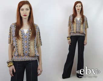 90s Blouse 90s Shirt Smocked Blouse Hippie Blouse Hippy Blouse Boho Blouse Vintage 90s Smocked Ethnic Print Blouse S M L