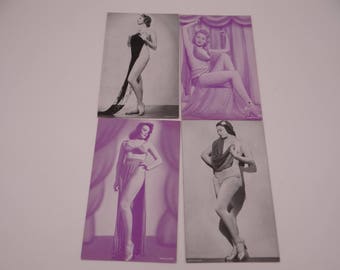 1940s Vintage Set of 4 Risque Pin Up Girl Postcards