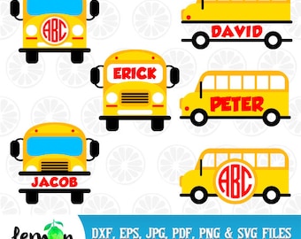 School Bus Svg, Yellow Bus, Back To School DXF, Teacher Monogram, First Day of School, Instant Download 84