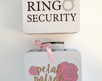 SET OF 2 Ring Security + Petal Patrol Boxes - Complete with Coloring Books with Crayons - Ring Bearer & Flower Girl Basket Alternatives