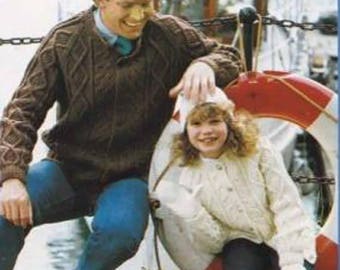 Aran Cardigan,Hat, Mitts/9 Sizes/ Vintage Aran Knitting Patterns/Instant PDF Digital Download Vintage Knitting Pattern – 409