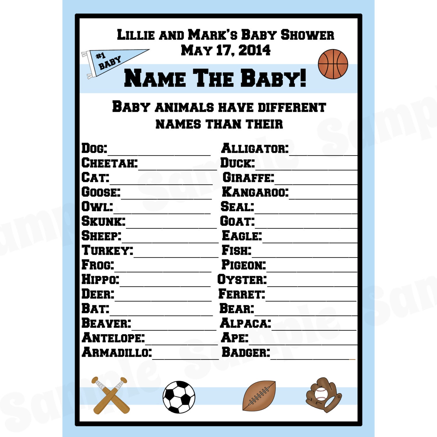 Theme Names For Games | 24 personalized baby shower baby animal name game cards Theme Names For Games | 24 personalized baby shower baby animal name game cards