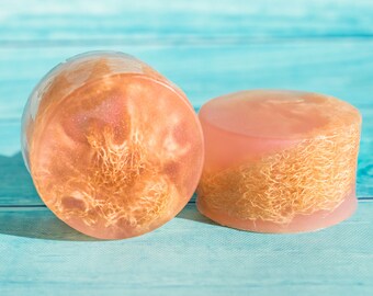 Champagne Rose Soap, Loofah Soap, Luffa Soap, Exfoliating Soap, Spa Party Favors, Bridal Shower Favors, Bridesmaid Favors, Pink Baby Shower