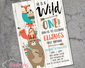 Wild one Tribal Birthday Invitations Boy Printable Invites