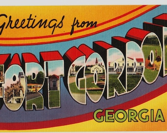 Linen Postcard, Greetings From Fort Gordon, Georgia, Large Letter