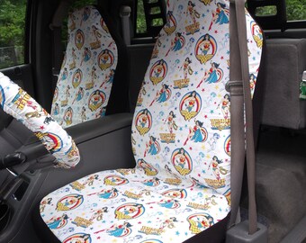 1 Set of DC Wonder Woman Print, Seat Covers and steering wheel cover Custom Made