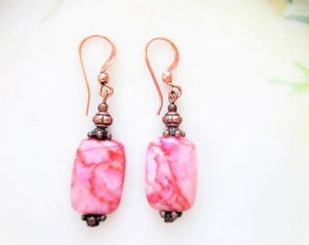 Pink Matrix Jasper earrings, pink earrings, Jasper earrings, copper earrings, gift idea for women, gift idea for young women,