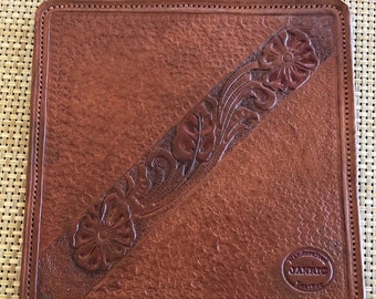 Mouse Pad - Hand Tooled Leather - 8" x 8"