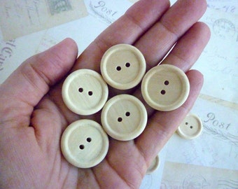One Inch Wooden Buttons Round - Pack of 5