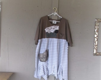 upcycled clothing recycled Tshirt oversize Patchwork dress one size funky Lagenlook tunic Gypsy Bohemian dress reclaimed LillieNoraDryGoods
