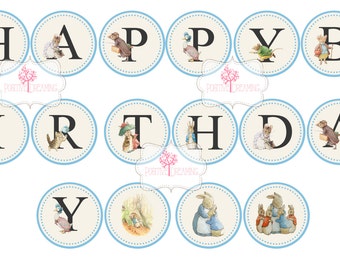 DIY Peter Rabbit Printable Party Package Pink and Gray Peter
