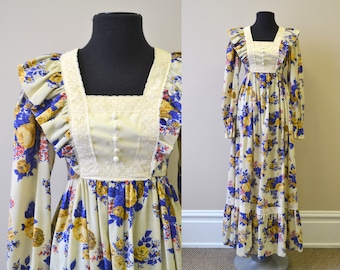 1970s Candi Jones Floral Prairie Maxi Dress