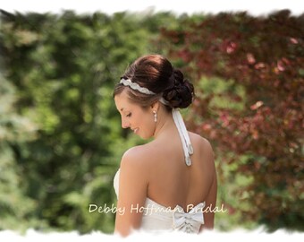 Jeweled Wedding Headband, Rhinestone Bridal Headband, Jeweled Headpiece, Wedding Hair Piece, Crystal Headband, Ribbon Headband, No. 1126HB2