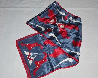 ON SALE: Vintage Silk Scarf - Vera Neumann, Slate Blue and Burgundy Abstract Design, Long Scarf, 1980s