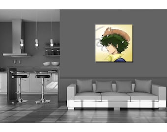 Anime Manga Cowboy Bebop Spike and Ein Inspired Wall Art Gift - High Quality Print on Poly-Matte Canvas 14inch x 14inch x 18mm