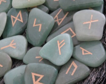 Hand Engraved Adventurine Rune Stones