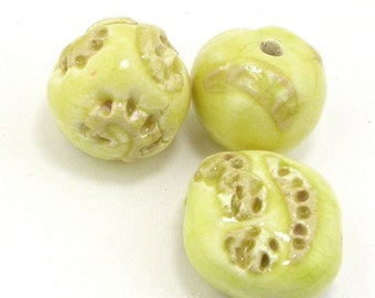 Ceramic Beads, Butter Yellow Beads, Porcelain Beads, Stoneware Beads, Bead Set, Beads for necklace, beads for jewelry, yellow beads