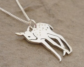 White Spotted Deer Pendant - handmade in sterling silver on chain