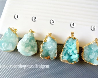 Druzy Druzy pendant Geode pendant druzes stone pendant 24k Gold plated Edge Druzy in Aquamarine blue color Jewelry making JSP-5524