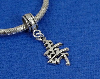 Chinese Long Life Symbol Dangle Bead Charm - Sterling Chinese Longevity Charm for European Bracelet